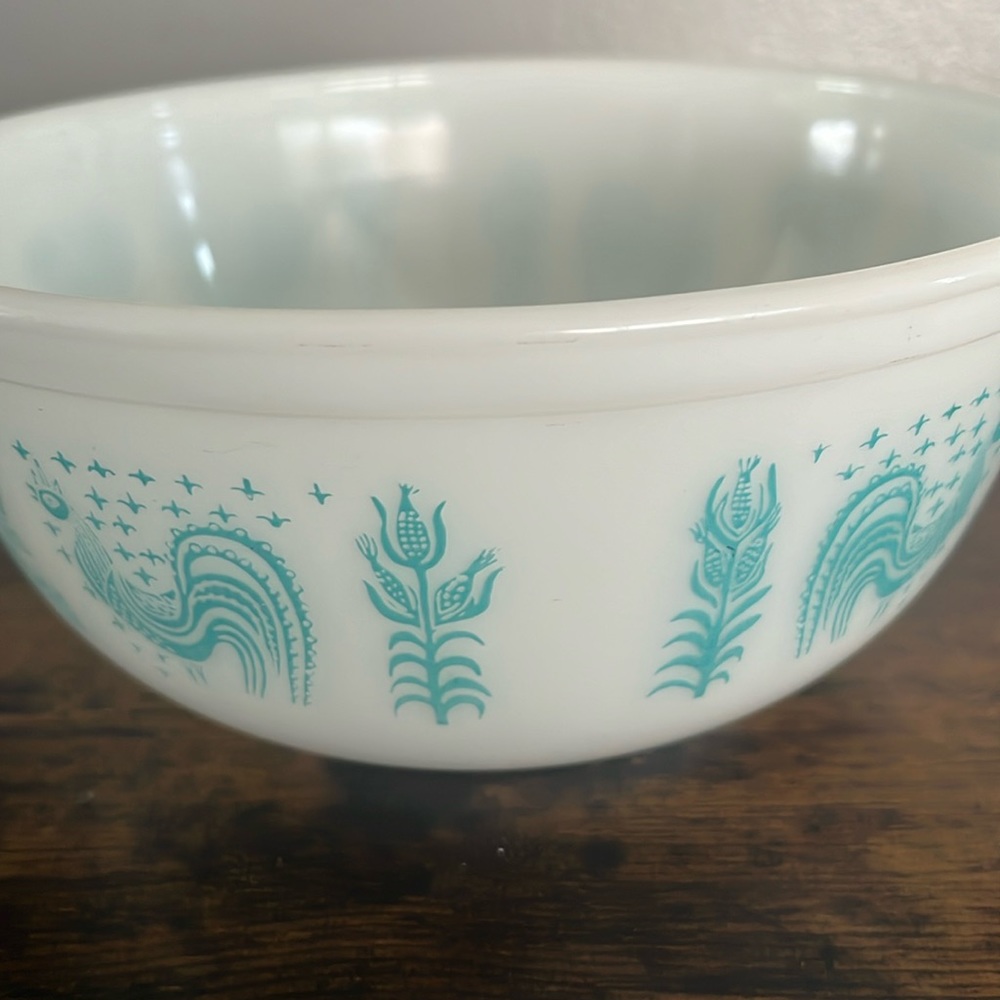 Vintage Pyrex Turquoise Blue Amish Butter Print Bowl 2-1/2 Quart 403 milk glass - Picture 8 of 8